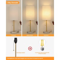 Junnai Small Table Lamp Bedroom Lamps Set Of 2 3 Way Dimmable Bedside Lamps With Marble Base Linen Shade Pull Chain Nightst