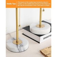 Junnai Bedside Table Lamp With Marble Base Pull Chain Switch 3Way Dimmable Linen Fabric Shade Golden Pole Small Nightstand