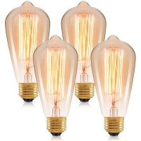 60 Watt Incandescent Edison Light Bulbs, Vintage Dimmable E26 Bulbs, St64 2200K Warm White Antique 260Lm E26 Medium Screw Base Amber Filament Bulbs For Home, Bedroom, Office, Decorative Lamp(4-Pack)