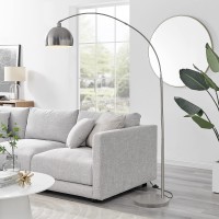 Furniturebox Uk Lighting - Holden Chrome Silver Metal Floor Arc Standing Lamp Light (Including Bulb) - Modern Standing Lamp - Silver Round Base, Silver Chrome Arched Arm & Lampshade - Elegant & Simple