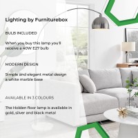 Furniturebox Uk Lighting - Holden Chrome Silver Metal Floor Arc Standing Lamp Light (Including Bulb) - Modern Standing Lamp - Silver Round Base, Silver Chrome Arched Arm & Lampshade - Elegant & Simple