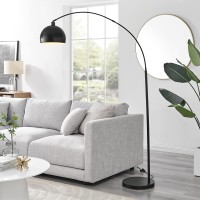 Furniturebox Uk Lighting - Holden Black Metal Floor Arc Standing Lamp Light (Including Bulb) - Modern Standing Lamp - Black Base, Satin-Matte Black Metal Arched Arm & Lampshade - Elegant & Simple