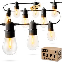 Jerritte 50Ft Led Outdoor String Lights With 15 Edison Shatterproof Ip65 Waterproof Bulbs, 2700K Dimmable Commercial Grade Patio Lights, Heavy Duty Outside Hanging Lights For Garden Porch Deck Decor