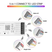 Xxk Wb5 Rf Wifi Bluetooth Led Strip Controller Rgb Cct Rgbw 5In1 Dimmable Compatible With Smart Life Appalexa Echogoogle Assis