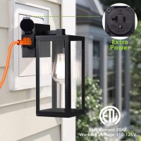 Outdoor Lights With Outlet Wall Lantern Porch Light Fixtures Exterior Waterproof Wall Sconce Clear Glass Black Wall Lights Fo