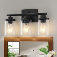 Dchyyds Black Bathroom Light Fixtures 3-Light Vanity Lights For Mirror, Modern Matte Wall Lamp With Clear Glass Shade, Bath Vintage Wall Sconce Lighting For Kitchen Hallway Bedroom Living Room