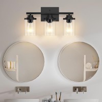 Dchyyds Black Bathroom Light Fixtures 3-Light Vanity Lights For Mirror, Modern Matte Wall Lamp With Clear Glass Shade, Bath Vintage Wall Sconce Lighting For Kitchen Hallway Bedroom Living Room