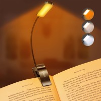 Gritin 9 Led Rechargeable Book Light For Reading In Bed -Eye Caring 3 Color Temperatures,Stepless Dimming Brightness,12+Hrs Runtime Small Lightweight Clip On Book Reading Light For Kids,Studying-Amber