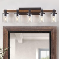 Drnanlit Farmhouse Bathroom Lights Over Mirror 5Light Rustic Vanity Light Fixture With Clear Glass Shade Indoor Wall Lighting F