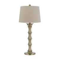 Noah 32 Inch Accent Table Lamp Set Of 2, Turned Pedestal, Antique Brass