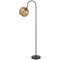 63 Inch Metal Lamp, Downbridge Adjustable Bamboo Shade, Brown, Black