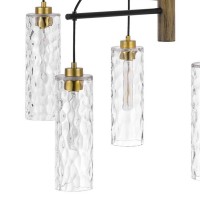 44 Inch Classic Chandelier, Hanging Textured Glass Shade, Antique Brass