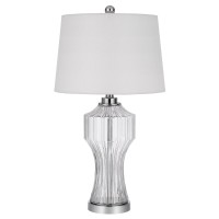 26 Inch Accent Table Lamp, Round Glass Base, White, Clear