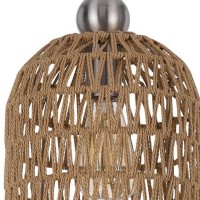 8 Inch Dia. Pendant Ceiling Light Fixture, Rope Woven Shade, Brown, Chrome