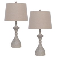 27 Inch Set Of 2 Classic Resin Accent Table Lamp, Turned, Beige Rustic Gray