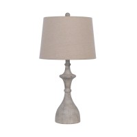 27 Inch Set Of 2 Classic Resin Accent Table Lamp, Turned, Beige Rustic Gray