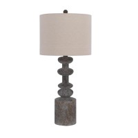 31 Inch Accent Table Lamp, Resin Turned Base, Set Of 2, Beige, Gray