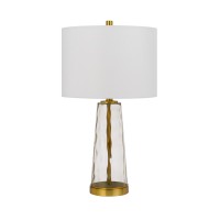 26 Inch Modern Accent Table Lamp Set Of 2, Clear Glass Base, Antique Brass