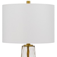 26 Inch Modern Accent Table Lamp Set Of 2, Clear Glass Base, Antique Brass