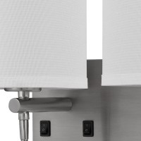 Liam 24 Inch Modern Wall Lamp, Hardback Fabric Shade, 2 Led, Metal, Silver