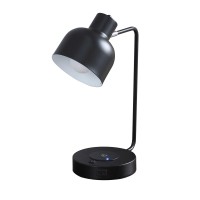 15 Inch Metal Table Lamp, Adjustable Shade, Wireless Charging, Black