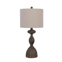 30 Inch 2 Table Lamps, Resin Accent, Turned Base, Rustic Wood Brown, Beige