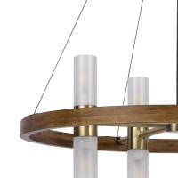 32 Inch Dia. Chandelier, Round Outer Frame, 4 Frosted Glass Shades, Brass