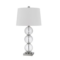 29 Inch Accent Table Lamp Set Of 2, Stacked Crackle Glass Balls, Silver