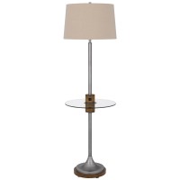 61 Inch Modern Floor Lamp, Glass Tray Table, 1 Usb Port, Antique Silver