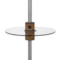 61 Inch Modern Floor Lamp, Glass Tray Table, 1 Usb Port, Antique Silver