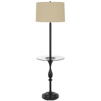 Ava 61 Inch Modern Floor Lamp, Glass Tray Table, 1 Usb Port, Dark Bronze