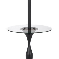 Ava 61 Inch Modern Floor Lamp, Glass Tray Table, 1 Usb Port, Dark Bronze