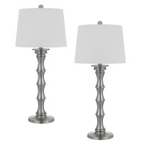 Noah 33 Inch Accent Table Lamp Set Of 2, Turned Pedestal Base, Silver