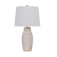 23 Inch Set Of 2 Ceramic Accent Table Lamp, Hammered Base, White, Gold