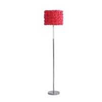 Finn 63 Inch Glamorous Floor Lamp, Rose Accent Shade, 100W, Red, Silver