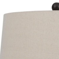 29 Inch Classic Table Lamp, Textured Lined Body, Ceramic, Charcoal Black