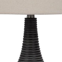 29 Inch Classic Table Lamp, Textured Lined Body, Ceramic, Charcoal Black