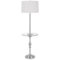 Ava 61 Inch Modern Floor Lamp, Glass Tray Table, 1 Usb Port, Glossy, Chrome