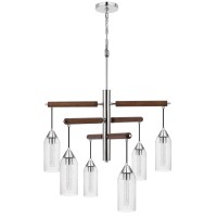 38 Inch Modern Chandelier, Free Hanging Cylinder Glass Shades, Chrome