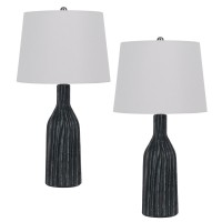 25 Inch Set Of 2 Artisanal Ceramic Accent Table Lamp, Fluted, Grayed Black