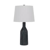 25 Inch Set Of 2 Artisanal Ceramic Accent Table Lamp, Fluted, Grayed Black