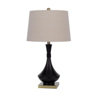 27 Inch Modern Table Lamp, Metal Base, Set Of 2, Black, Antique Brass