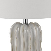 28 Inch Accent Table Lamp, Hardback Fabric Shade, Embossed Ceramic, Pearl