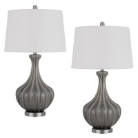 29 Inch Accent Table Lamp Set Of 2, Elegant Tapered Glass Base, Slate Gray