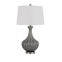 29 Inch Accent Table Lamp Set Of 2, Elegant Tapered Glass Base, Slate Gray