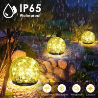 Keevvon 2 Pack 50 Led Solar Garden Lights Outdoor Decoration, Cracked Glass Solar Globe Lights, Upgraded Waterproof Warm White Ball Lights For Yard Pathway Patio Halloween Christmas Outside Decor