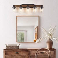 Dadul 5Light Bathroom Vanity Light Farmhouse Bathroom Light Fixtures Over Mirror Classic Wood Vanity Light With Clear Glass S