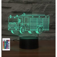 Superruidalong 3D Fire Engine Remote Control 16 Color Night Lights Illusion Acrylic Led Table Bedside Lamp Children Bedroom Desk Decor Birthday Gifts Toy For Kids