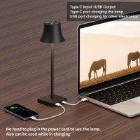 Yht Led Cordless Table Light, Usb C Rechargeable Battery Powered Desk Lamp Portable 2 Brightness Dimmable Night Lights With Charging Port For Phone Outdoor Coffee Dining Restaurant Living Room Black