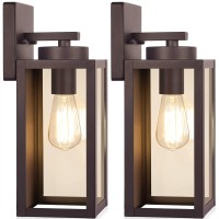 Outdoor Wall Light Fixtures, Exterior Waterproof Wall Lanterns, Brown Porch Sconces Wall Mounted Lighting With E26 Sockets & Glass Shades, Modern Wall Lamps For Patio Front Door Entryway, 2-Pack